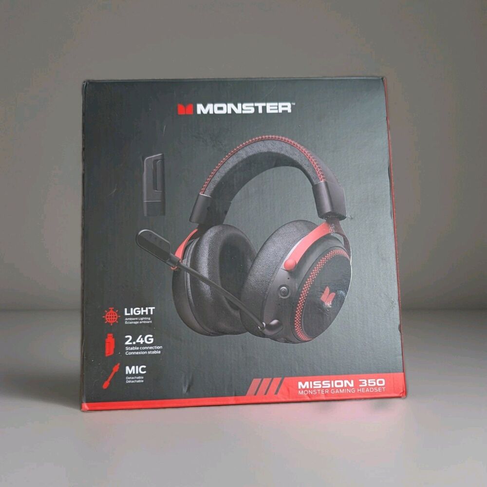 Monster Mission 350 Wireless Gaming Headset 2.4G RGB PS4 PS5 Switch Open Box